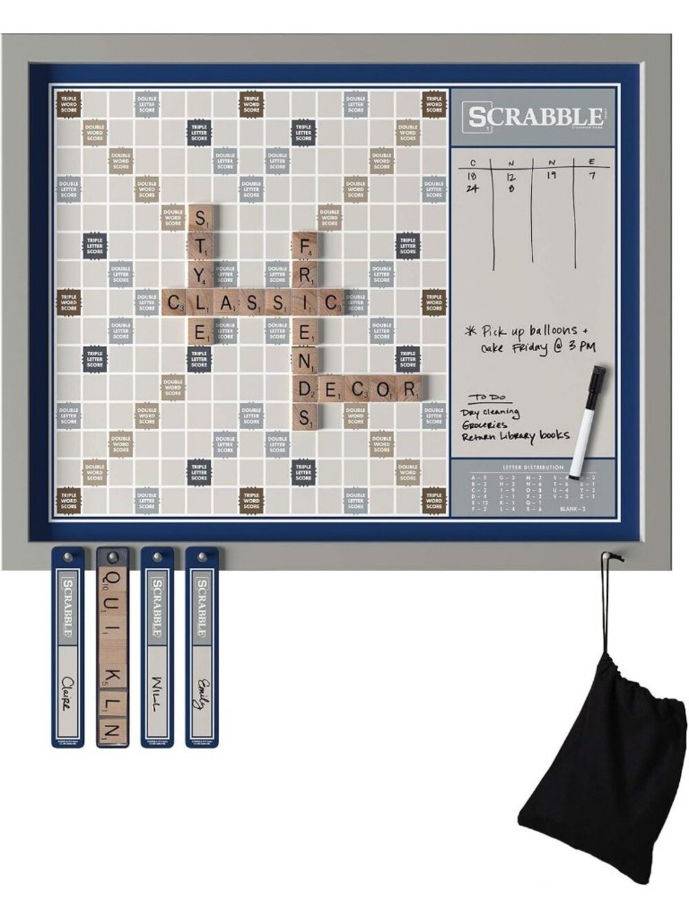 Deluxe 2-in-1 Wall Scrabble Game, Oversized Magnetic Tiles & Dry Erase Board